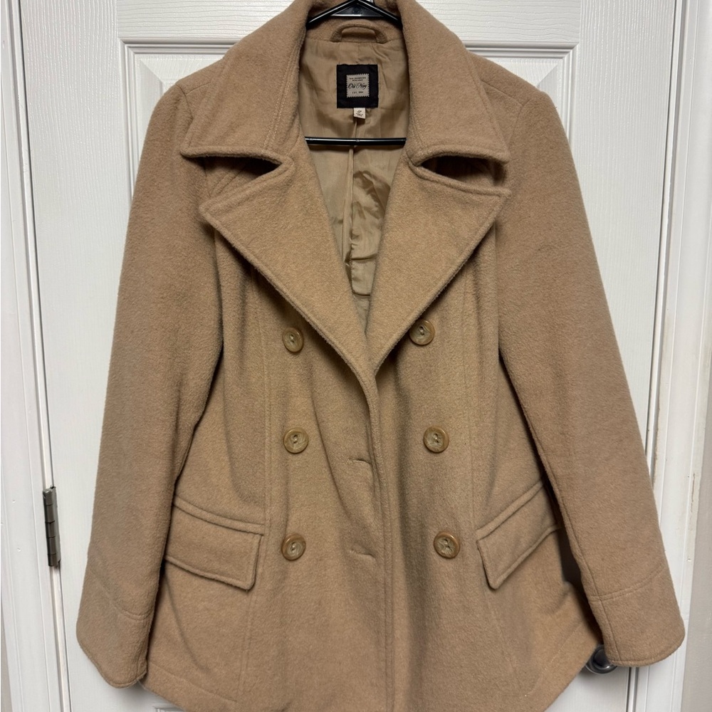 Old Navy Tan Peacoat with Notched Lapels and A-line Silhouette